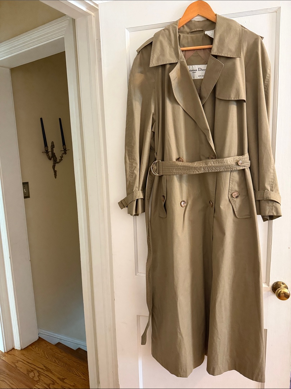 Vintage Dior Olive Khaki Double-Breasted Trench Coat (size 12)